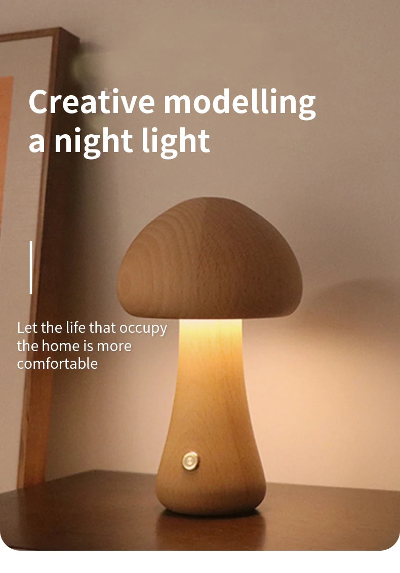 Mushroom Glow Lamp-Wood Touch Night Light
