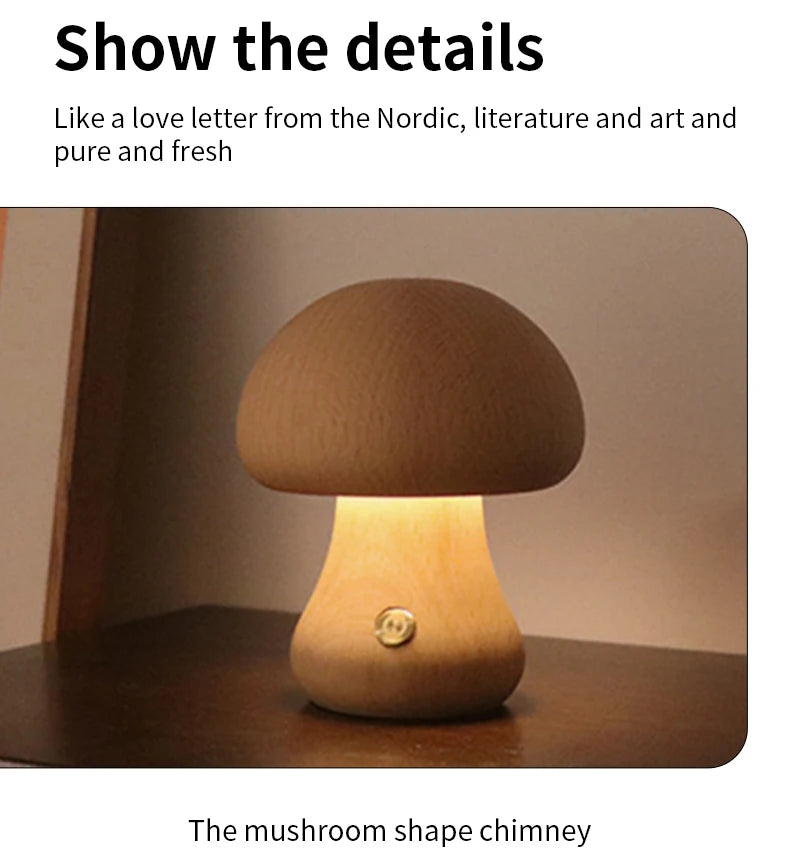 Mushroom Glow Lamp-Wood Touch Night Light