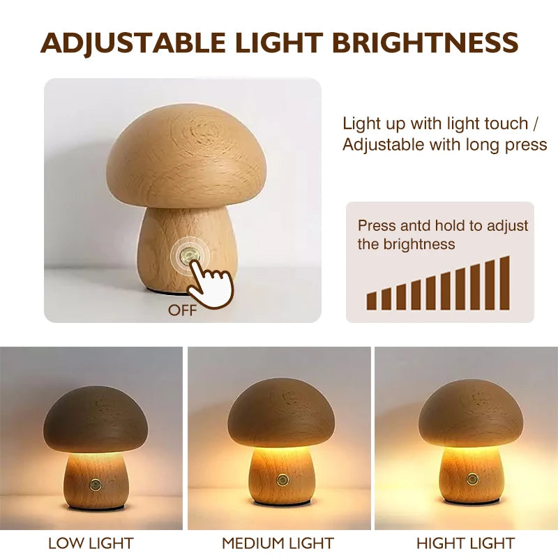 Mushroom Glow Lamp-Wood Touch Night Light