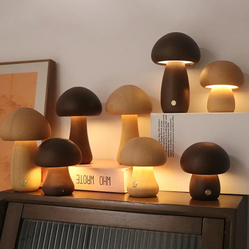 Mushroom Glow Lamp-Wood Touch Night Light